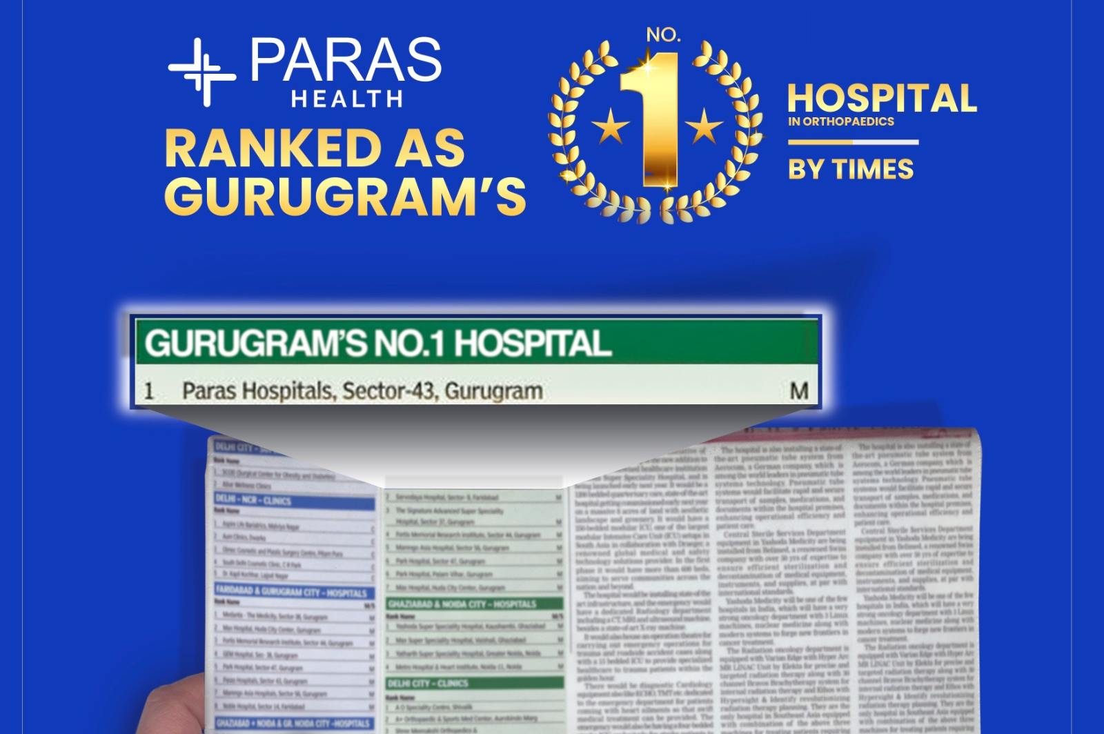 Paras Health Lead in All India Lifestyle Hospital Ranking Survey 2024 by Times of India